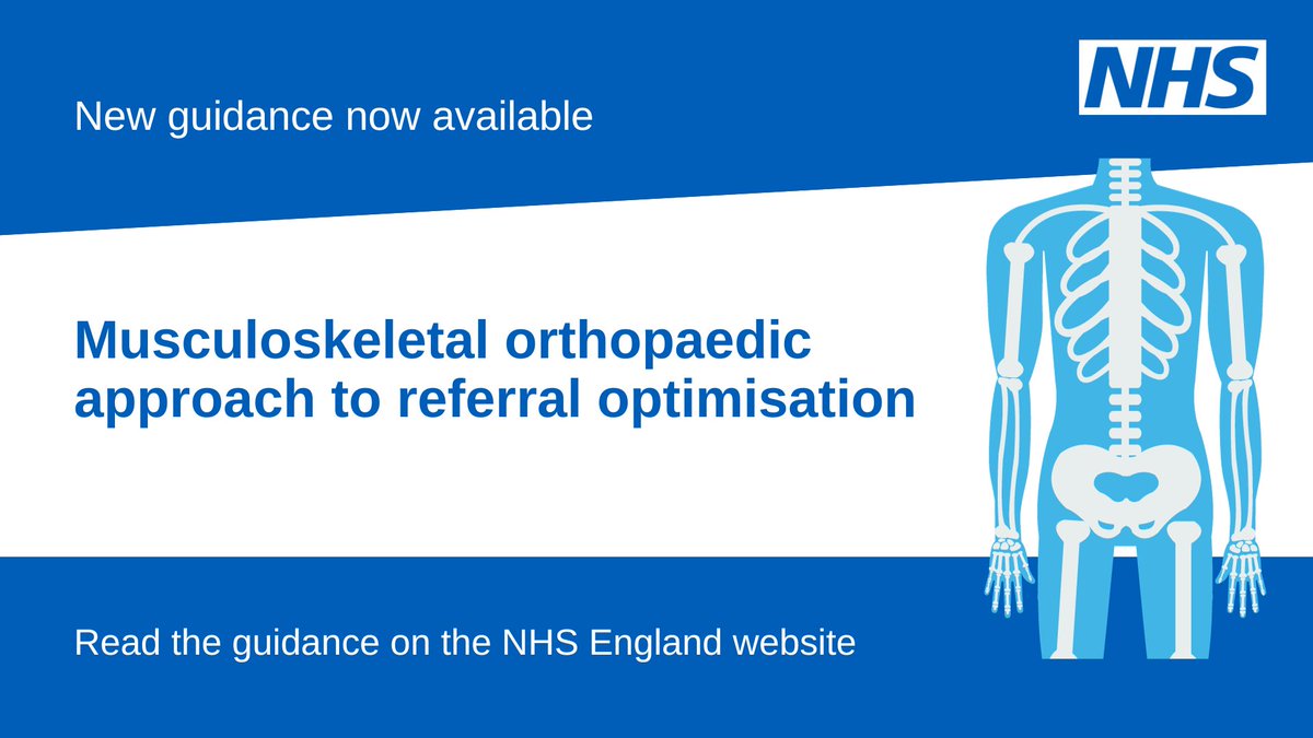 New : Musculoskeletal (MSK) orthopaedic approach to referral optimisation Developed with key stakeholders, this guide explains how specialist advice can be used to ensure people with MSK conditions are seen at the right time, in the right place. england.nhs.uk/publication/ms…