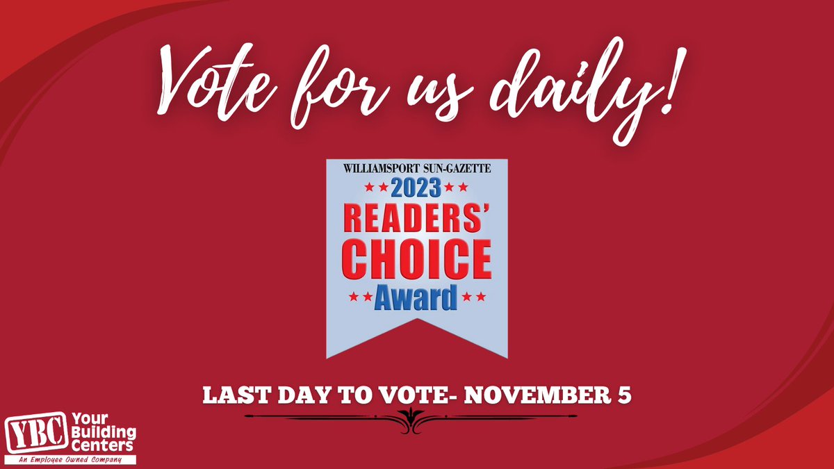 YBC's Williamsport location made it to the top 5 for best building supplies and best window dealer! 🎉
Click on the link below to vote for us⬇
sungazette.com/promo/?pid=215…