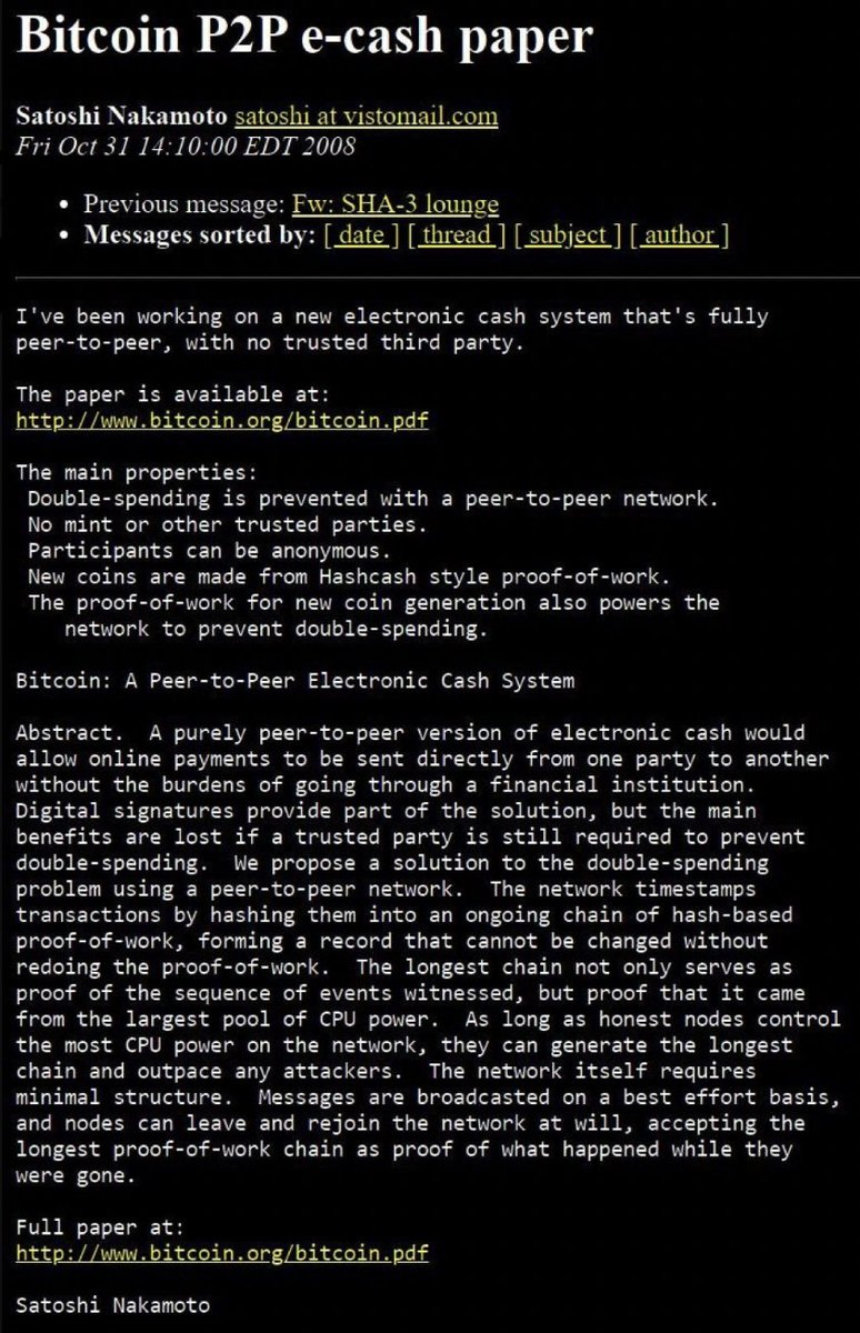 HISTORY: The email that started the #Bitcoin revolution is officially 15 years old