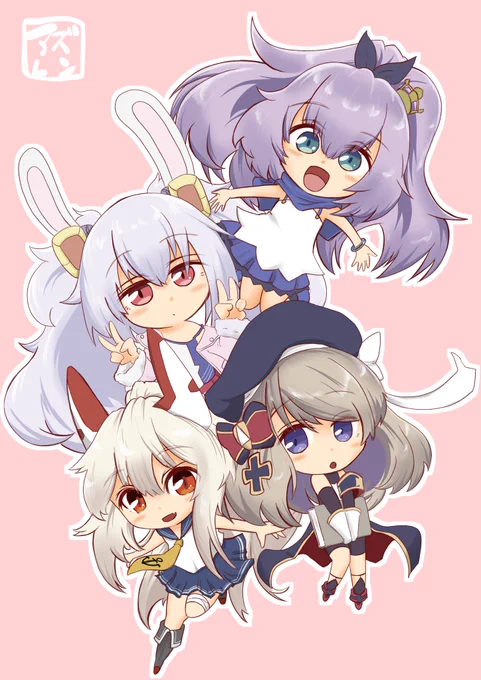 #今月描いたイラストを晒そうアズールレーンはこんな感じ4人組は上手く描けました 