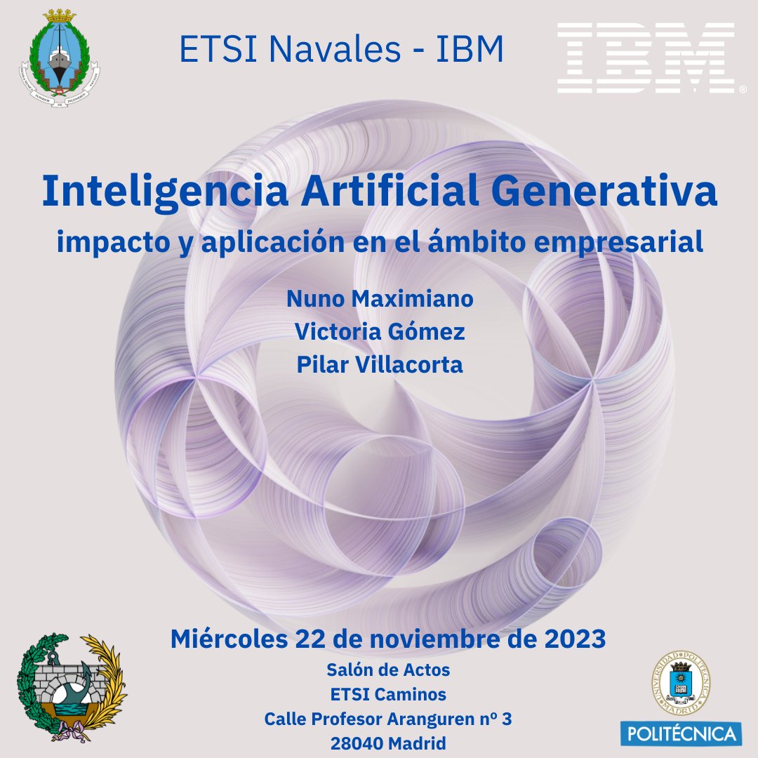 ETSI Navales de la UPM (@etsin_oficial) on Twitter photo Jornada divulgativa sobre Inteligencia Artificial Generativa.
Organizada por la <a href="/ETSIN_Oficial/">ETSI Navales de la UPM</a> de <a href="/La_UPM/">Universidad Politécnica de Madrid</a> e <a href="/IBM_ES/">IBM España</a> .
📅22/11/2023
⏰13: 15 h.
🏛️<a href="/caminosupm/">CaminosUPM</a>
#etsinavales #caminosupm #somosupm #ibm #ibmespaña #inteligenciaartificialgenerativa #inteligenciaartificial #ibmwatson Jornada divulgativa sobre Inteligencia Artificial Generativa.
Organizada por la <a href="/ETSIN_Oficial/">ETSI Navales de la UPM</a> de <a href="/La_UPM/">Universidad Politécnica de Madrid</a> e <a href="/IBM_ES/">IBM España</a> .
📅22/11/2023
⏰13: 15 h.
🏛️<a href="/caminosupm/">CaminosUPM</a>
#etsinavales #caminosupm #somosupm #ibm #ibmespaña #inteligenciaartificialgenerativa #inteligenciaartificial #ibmwatson