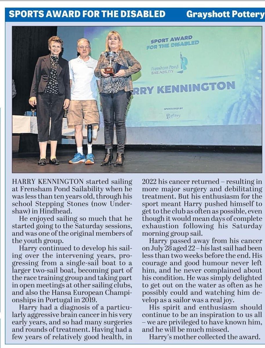 Harry Kenníngton is greatly missed by all at Sailability.￼”
