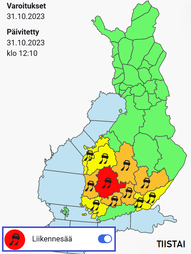 meteorologit's tweet photo. Punainen ajokelivaroitus on kaivettu esiin! Keskiosassa maata sataa tiistaina ja keskiviikkona runsaasti lunta, mahdollisesti myös jäätävää vesisadetta. Viimeistään nyt on oikea aika vaihtaa talvirenkaat alle. Tarkista ajantasainen varoitustilanne täältä: https://t.co/8yRzqDZvuC https://t.co/I7WA9So1mn