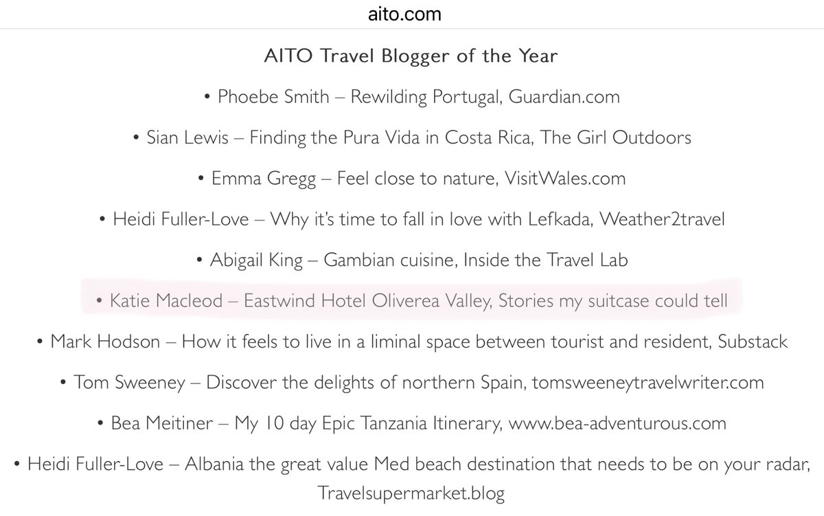Absolutely delighted that I’ve been shortlisted for @AITOHQ Travel Blogger of the Year 🏆🤩 I can’t make it to the awards party in London tonight (appropriately enough, I’m away on holiday!), but I’m sure it’ll be a great night. Good luck to everyone on the shortlist! ✨