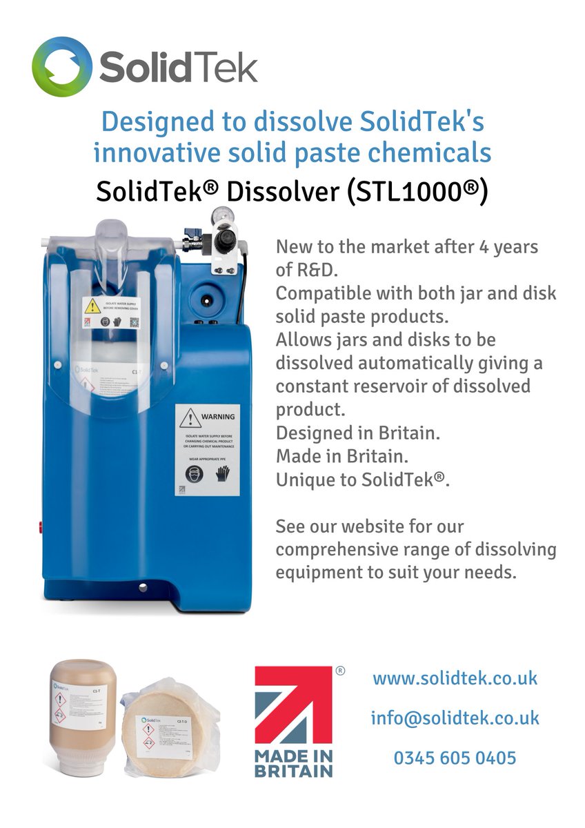 SolidTek_Ltd's tweet photo. MAKE THE SWITCH to the SolidTek STL1000® dissolver
Replace bulky, heavy & potentially hazardous liquid chemical drums & SWITCH to SAFER, EASIER, SPACE-SAVING & ECO-FRIENDLY solid water treatment chemicals
#watertreatment #solidchemicals #closedsystem #dissolver https://t.co/Qc98VBllSM