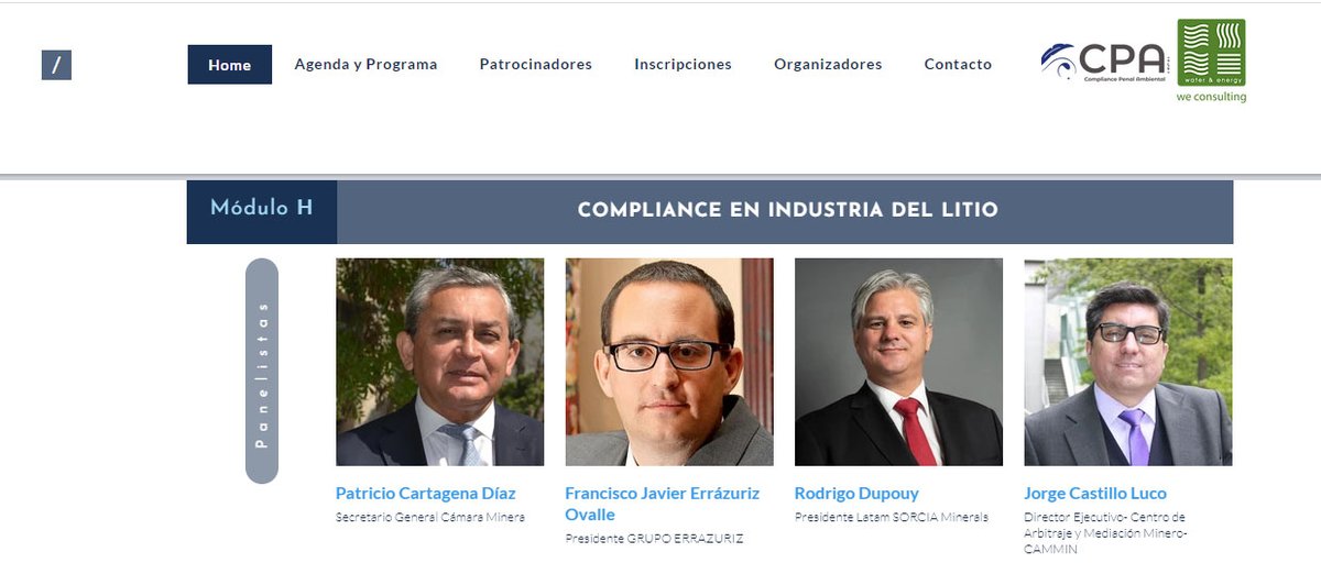 Invitados al 1° Simposio 2023 "Nueva Ley de Delitos Económicos y Ambientales: Sus impactos en la industria", participan el S. General de la Cámara Minera de Chile, Patricio Cartagena Diaz y el D. EjecutivoCAMMIN; Jorge Castillo Luco.
 inscripciones en simposiocompliance.cl