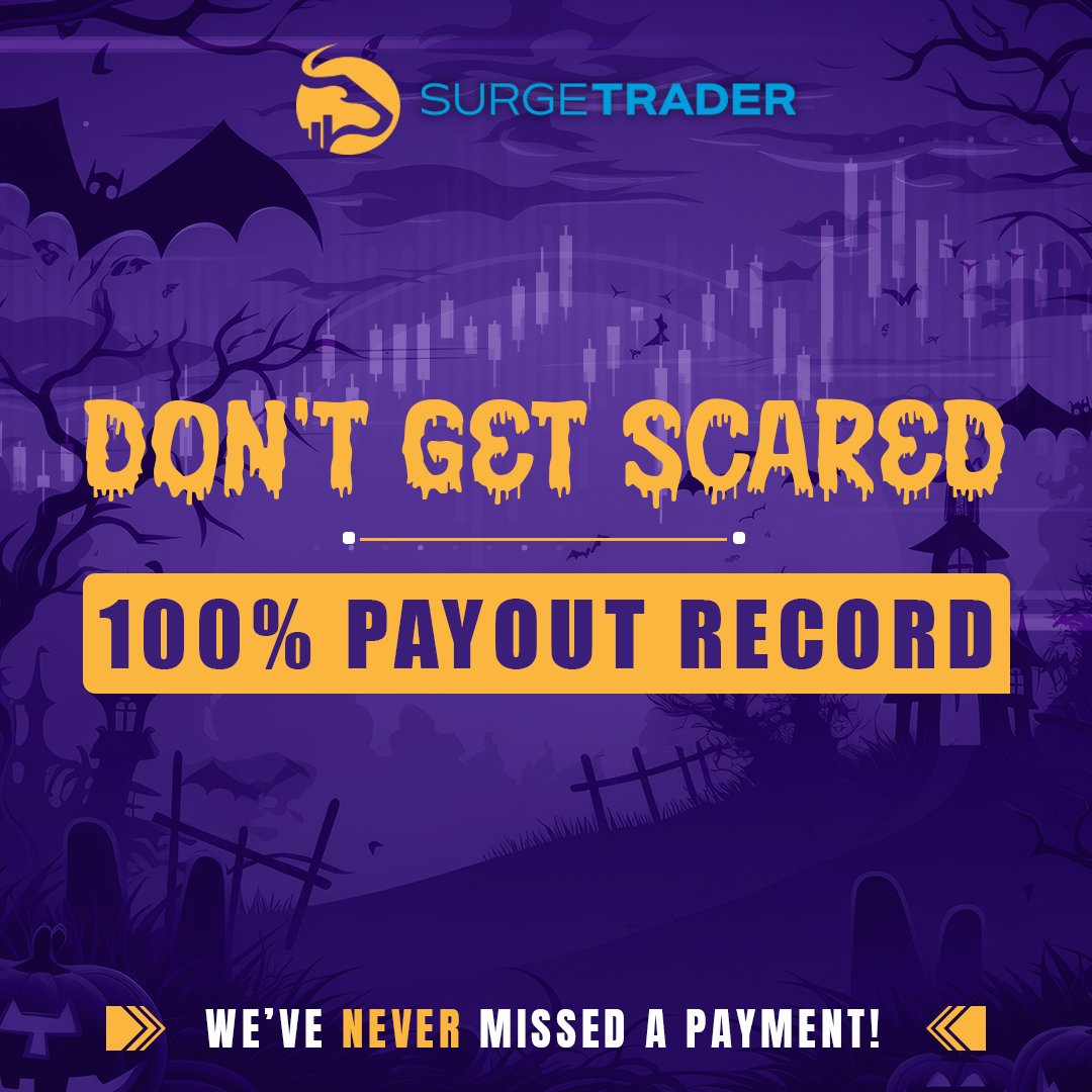 SurgeTraderPro's tweet photo. Don’t Get Scared! 🦇
With our 100% payout record, you can rest easy knowing you will get paid on time. 💰 No tricks, just treats! 🍬🎃
#DontGetScared #100%PayoutRecord #NoTricksJustTreats #HappyHalloween https://t.co/WBwZcrevCd