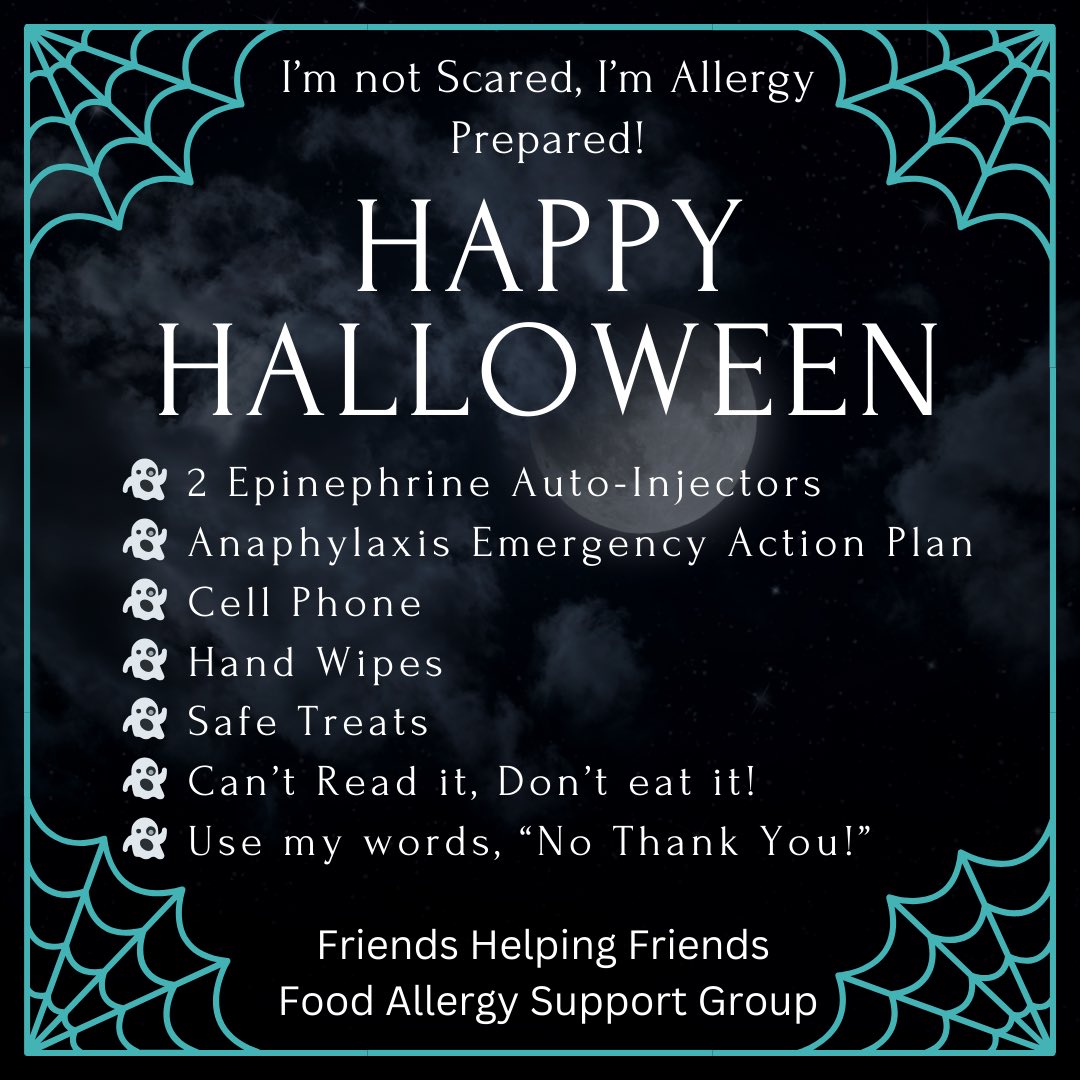 Happy Halloween! Thinking of those with children who are managing #foodallergies - It’s not easy, but you’ve got this. Thanks to everyone who is participating in the #TealPumpkinProject. It lightens our load. 🩵🎃 #foodallergyawareness #halloween