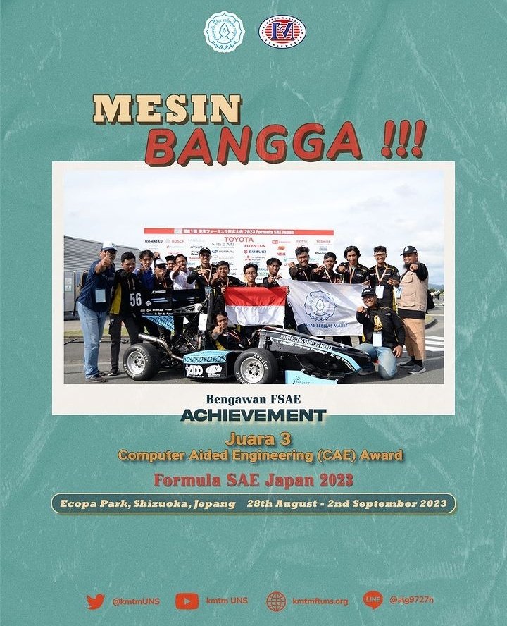 Bagaimana hasil perlombaan di ajang Formula SAE Team yang berlangsung di Eropa Park, Shizouka, Jepang yang diikuti Bengawan Formula SAE Team.

Cek informasi selengkapnya di : instagram.com/p/CyvG6dXvBSM/…