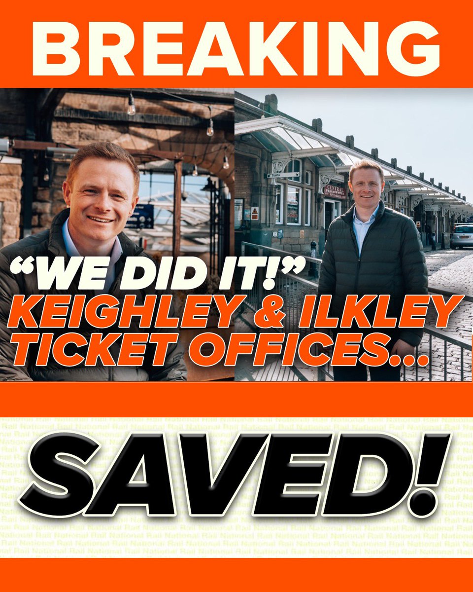 _RobbieMoore's tweet image. 🚨WE DID IT - KEIGHLEY &amp;amp; ILKLEY TICKET OFFICES SAVED!

Delighted to announce the Gov have instructed Train Operators to withdraw their completely misjudged closure plans which would have negatively impacted so many commuters.

Today’s decision shows  every voice matters. 

1/5