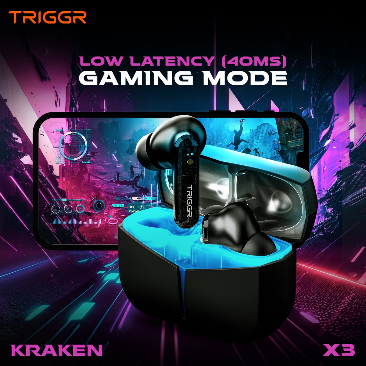 getriggr's tweet photo. Say goodbye to lag and hello to victory. With TRIGGR Kraken X3's low-latency (40ms) gaming mode, you're always one step ahead. 🏆

Buy Now - https://t.co/zJis7mQNPv

#TRIGGR #KrakenX3 #NewLaunch #ProductLaunch #GamingMode #LowLatencyGaming #GamingTWS #LowLatency #FlipkartUnique https://t.co/zt1P4CFri4