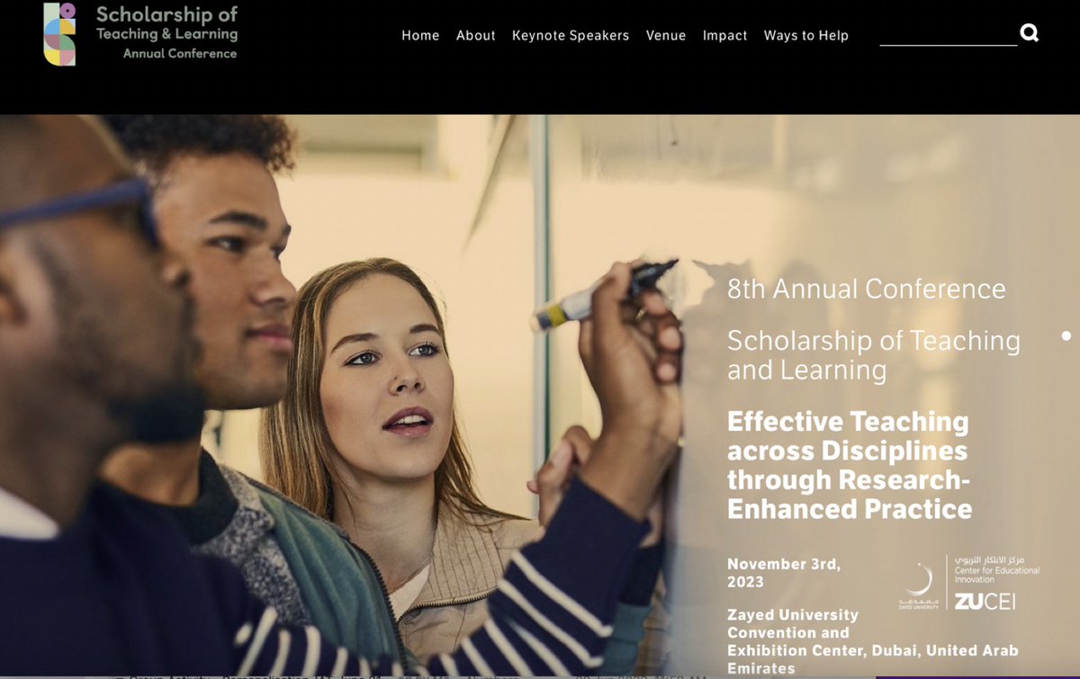 ALLTGulf's tweet photo. Zayed University / the Center for Educational Innovation (CEI) will be hosting the 8th Annual Conference of the Scholarship of Teaching and Learning, on November 3, 2023, from 08:00am to 04:30pm, Zayed University, Dubai, UAE.
To register please visit https://t.co/s3ue2YSwIP. https://t.co/BmEHnM8MWk