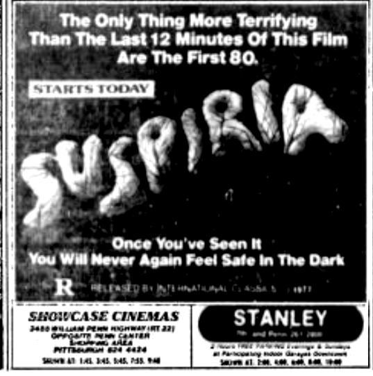 Joek72's tweet photo. Suspiria opened in Pittsburgh on Aug 31st 1977. Included is an Interesting Movie Review from The Pittsburgh Press on September 2nd 1977. #Suspiria #TCMTerrorThon #Pittsburgh #FilmTwitter #TCMParty https://t.co/rDh7qySRa2