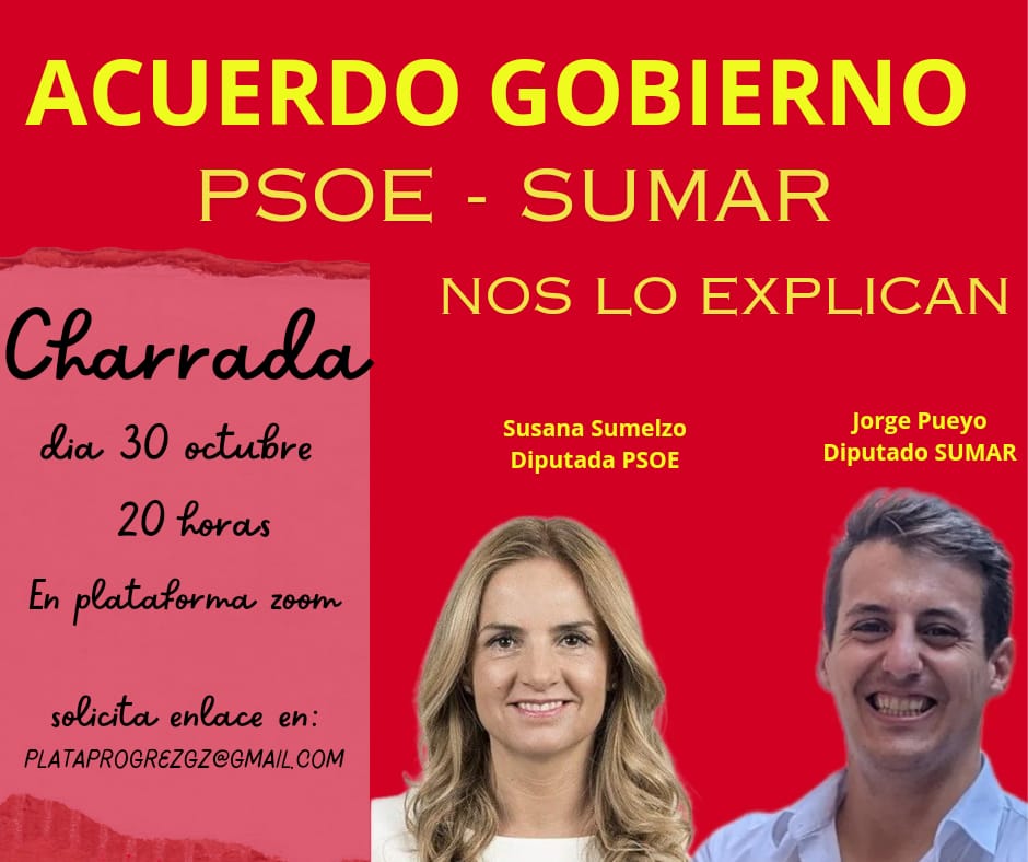 Charrada en #Aragón del Acuerdo de #Gobierno #PSOE #Sumar 
youtu.be/wUzbGtZXJx4?si…
Para visionarlo en Youtube
@aragonés <a href="/sumar/">Sumar</a> <a href="/iu_aragon/">IU Aragón🔻✳️</a> <a href="/chunta/">Chunta Aragonesista</a> <a href="/PodemosAragon/">Podemos Aragón</a> <a href="/SSumelzo/">Susana Sumelzo Jordán</a> <a href="/jorge_pueyo95/">Jorge Pueyo</a> <a href="/CCOOAragon/">Comisiones Obreras Aragón</a> <a href="/UGTAragon/">UGT Aragón</a> <a href="/tinamonge/">cristina monge 🇪🇺</a> <a href="/periodicoaragon/">El Periódico de Aragón</a> <a href="/heraldoes/">Heraldo de Aragón</a> <a href="/zaragozaencomun/">Zaragoza en Común ✳️</a>