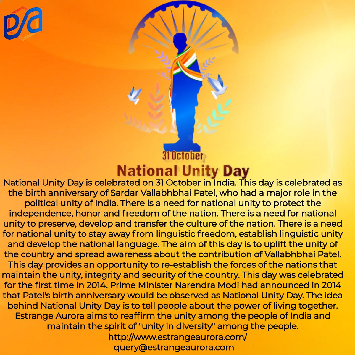 Wishing Everyone National Unity Day from Estrange Aurora.
#nationalunityday #sardarvallabhbhaipatel #statueofunity #unity #sardarpatel #india #ironmanofindia #gujarat #sardar #patel #photography #patidar #incredibleindia #patidarsavajsena #gujarattourism #patelsir #EstrangeAurora