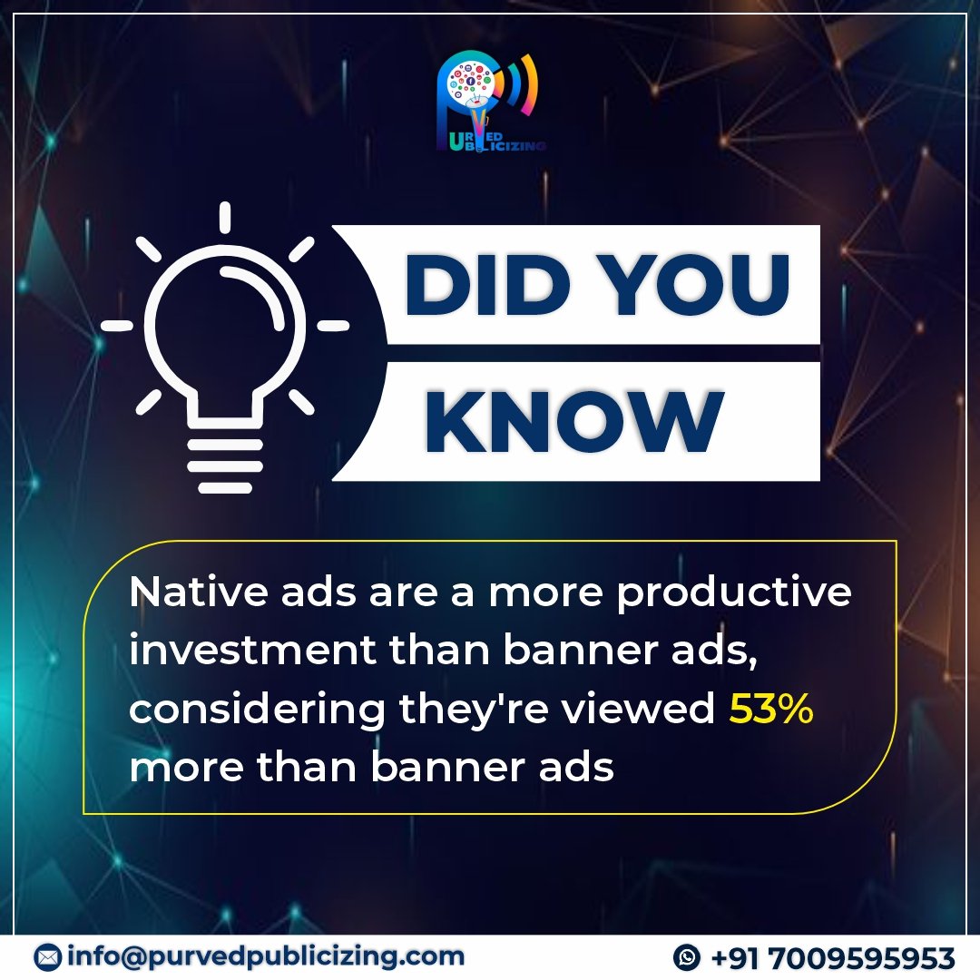 p_purved's tweet photo. Boost Your ROI: Native Ads steal the spotlight, turning heads and clicks! They're like the cool kids of advertising, viewed 53% more than those 'old-school' banner ads. 📈💰
.
.
#digitalmarketing #socialmedia #Marketing #seo  #Google #ExplorePage #smm #nativeadsftw #NativeAds https://t.co/CJguFh6Xn4