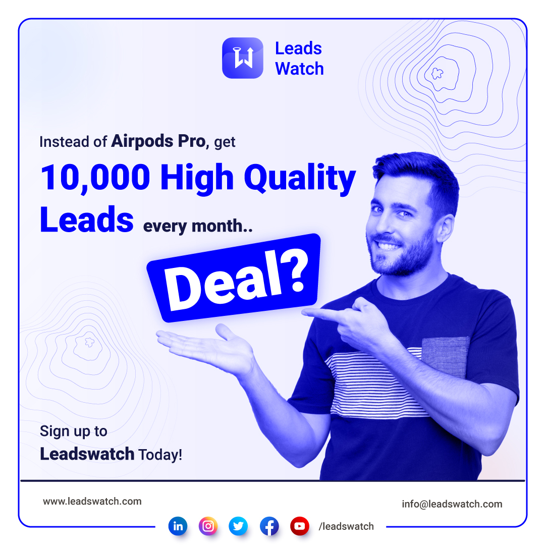 Leadswatch is one of a kind lead management CRM that provides you with 10,000 super high-quality pre-validated leads every single month for only $199—That's $50 less than your Airpods Pro 2. What are you waiting for? Sign up today! leadswatch.com