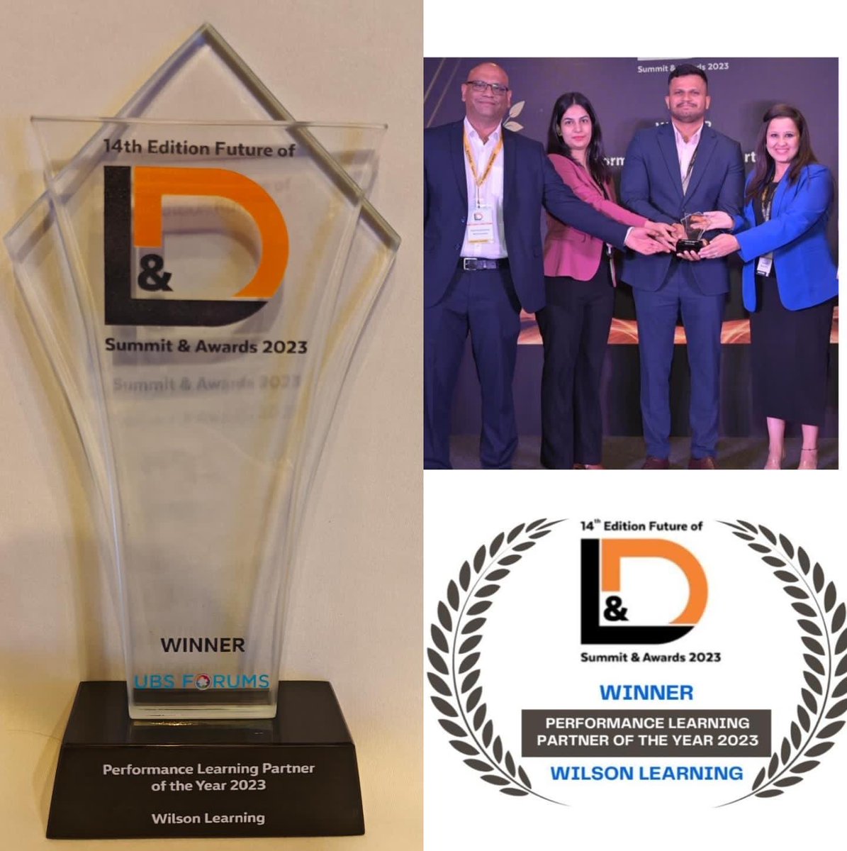 WilsonLearning's tweet image. Thrilling News! 🏆 Wilson Learning named &quot;Performance Learning Partner of the Year&quot; at the 14th Future of Learning &amp;amp; Development Summit by UBS Forums Pvt. Ltd., Taj MG Road, Bengaluru. Thank you all for your support!

#AwardWinners #LearningSummit #Growth #award2023
