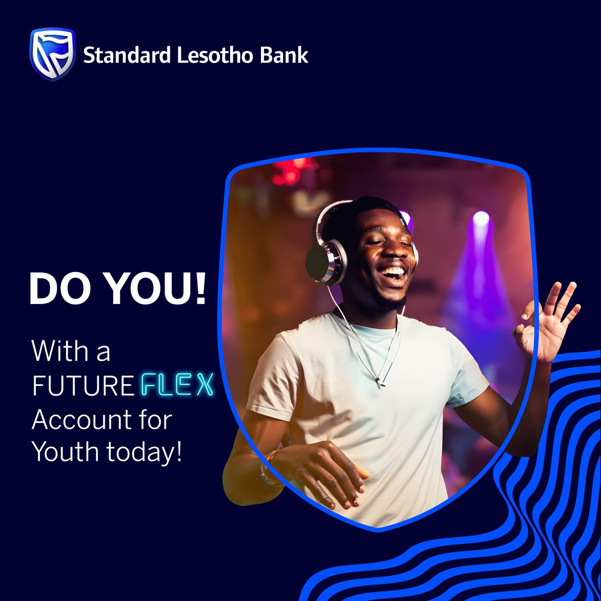 StandardLSBank's tweet photo. Get with the program and flex with a FutureFlex Account for youth today! If you are between the ages of 16 – 27 enjoy:
Free card swipes (POS) purchases
Free monthly data
3 Free ATM withdrawals
3 Free app payments and transfers
All this for ONLY M26 per month.
#FutureFlex https://t.co/1OlRuiSdgq