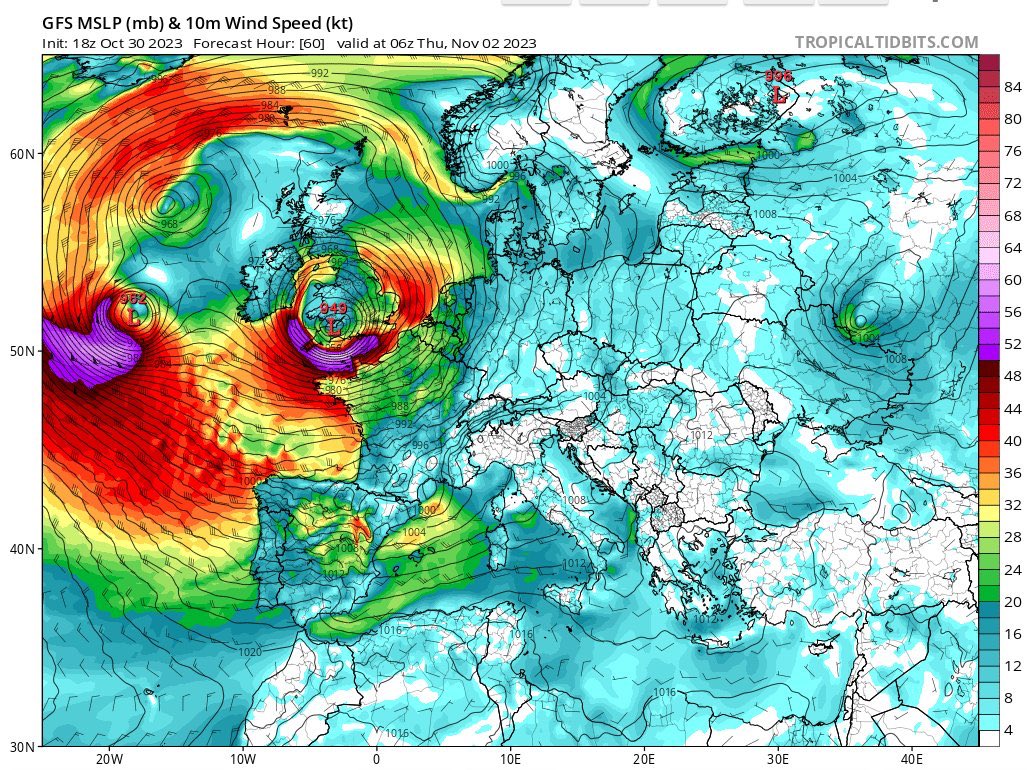 Batten down your hatches tomorrow evening into Thursday morning. The forecast low pressure of 949mb is a gnats cock above the lowest air pressure recorded in London in the last 200 years at 948.7Mb in 1821 at Greenwich observatory. It’s going to be windy folks… #StormCiarán