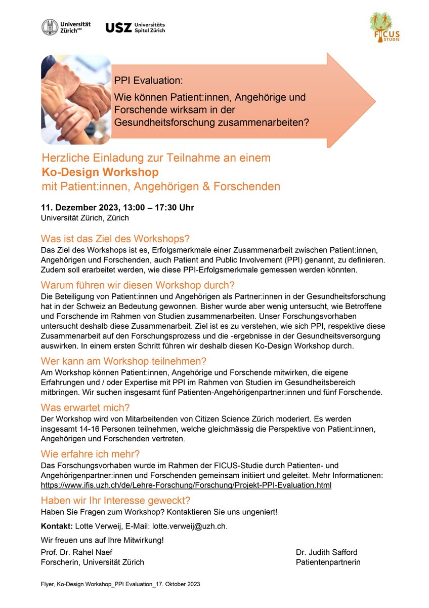 Institute for Implementation Science in HealthCare (@ifis_uzh) on Twitter photo Wie können Patient:innen, Angehörige und Forschende wirksam in der Gesundheitsforschung zusammenarbeiten? ➡️Ko-Design Workshop am 11. Dezember 2023, mehr Infos im Flyer @CitSciZurich_en <a href="/JudithSafford/">Judith Safford 🇺🇦</a> <a href="/NaefRahel/">Rahel Naef</a> @lverweij1983 <a href="/unispital/">unimed</a> #nursing #ImpSci #ppi #familyhealth Wie können Patient:innen, Angehörige und Forschende wirksam in der Gesundheitsforschung zusammenarbeiten? ➡️Ko-Design Workshop am 11. Dezember 2023, mehr Infos im Flyer @CitSciZurich_en <a href="/JudithSafford/">Judith Safford 🇺🇦</a> <a href="/NaefRahel/">Rahel Naef</a> @lverweij1983 <a href="/unispital/">unimed</a> #nursing #ImpSci #ppi #familyhealth