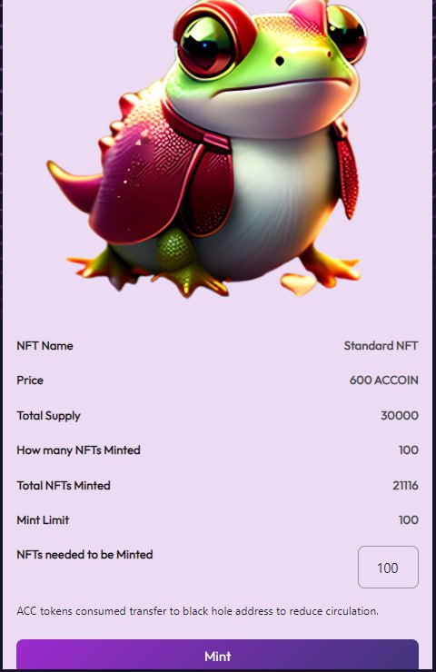 😎Sales volume exceeded 70% within hours of NFT mining going online🔥🔥🔥
⬇️⬇️ MINT
accoingamefi.com/dapps/nft-mint…