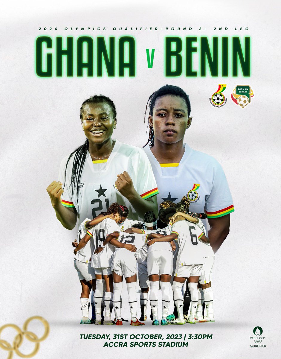 ⚽️𝗚𝗔𝗠𝗘 𝗗𝗔𝗬 𝗜𝗡 𝗔𝗖𝗖𝗥𝗔 ! 🎯: 🇬🇭 𝘅 🇧🇯 🏟️: Accra Sports Stadium 🕞: 3:30pm 🗓️: Today, October 31,2023 Let’s do this one more time 👊🏾 #MissionVolta🔛 #ShineBlackQueens ✨🇬🇭