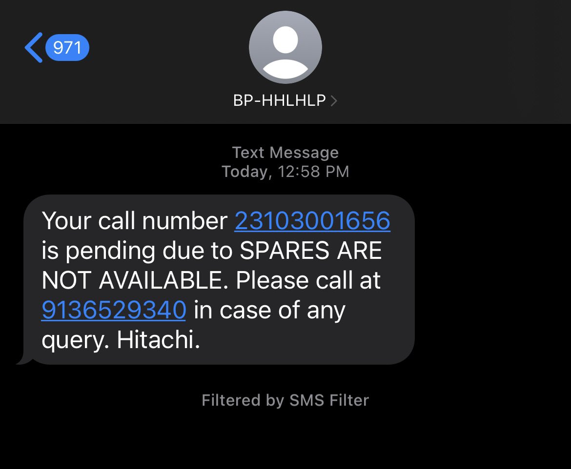 rishibhise's tweet photo. @HitachiAirConIn Brand new 2Ton Hitachi AC , stopped working within a month.
It’s 3 weeks since the first complaint and there is no resolution and I get this message! 

I’ll be rating this 1 star on Amazon! https://t.co/iJn5X0GOMc