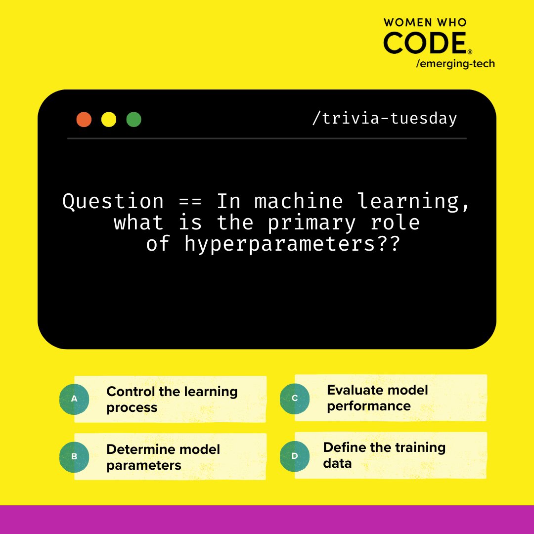 WWCodeEmerging's tweet image. It is #TuesdayTrivia time. Which one is the correct answer? Comment down your answer below to participate!

#WomenWhoCode #AI #EmergingTech