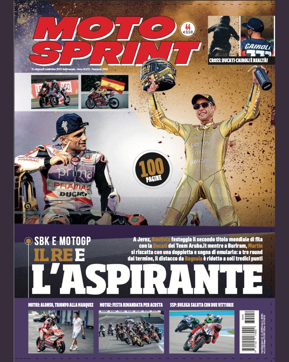 motosprint's tweet photo. 📣è disponibile il nuovo numero di Motosprint

🏆 In copertina Alvaro #Bautista e Jorge #Martin, entrambi protagonisti dello scorso weekend 
Bautista ha conquistato per la seconda volta il titolo mondiale della #WorldSBK mentre Martin sta provando a vincere contro la Storia. https://t.co/O2PuRBLt6y