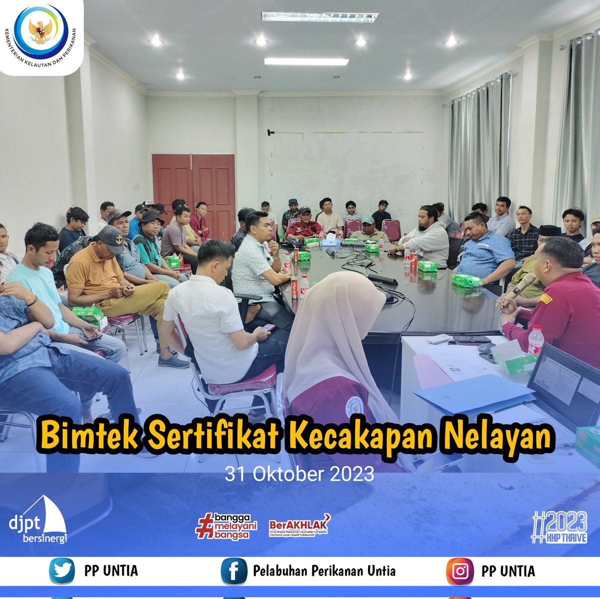 ppuntia's tweet photo. #Sahabatbahari
Giat hari ini, Selasa 31 Oktober 2023 bertempat diruang rapat PP Untia, Peningkatan sumber daya manusia khususnya nelayan di Sulawesi Selatan dengan melaksanakan Bimbingan Tekhnis sertifikat kecakapan nelayan di Pelabuhan Perikanan Untia.  

#KKPGOID
#KkpThrive https://t.co/IWdzfevZEp