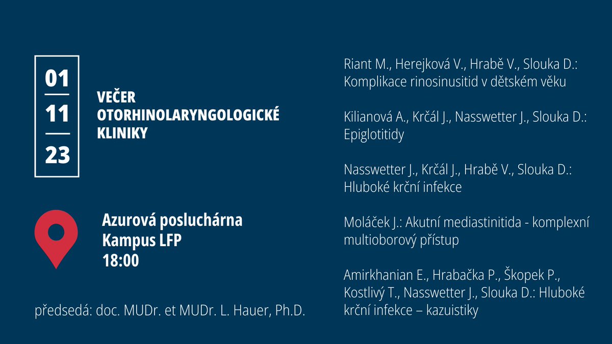 lfp_unikarlova's tweet photo. Zveme Vás k dalšímu Večeru spolku lékařů na LFP UK.
#lfp #unikarlova #vecerspolkulekaru #fnplzen #plzen https://t.co/Niais3vEP3