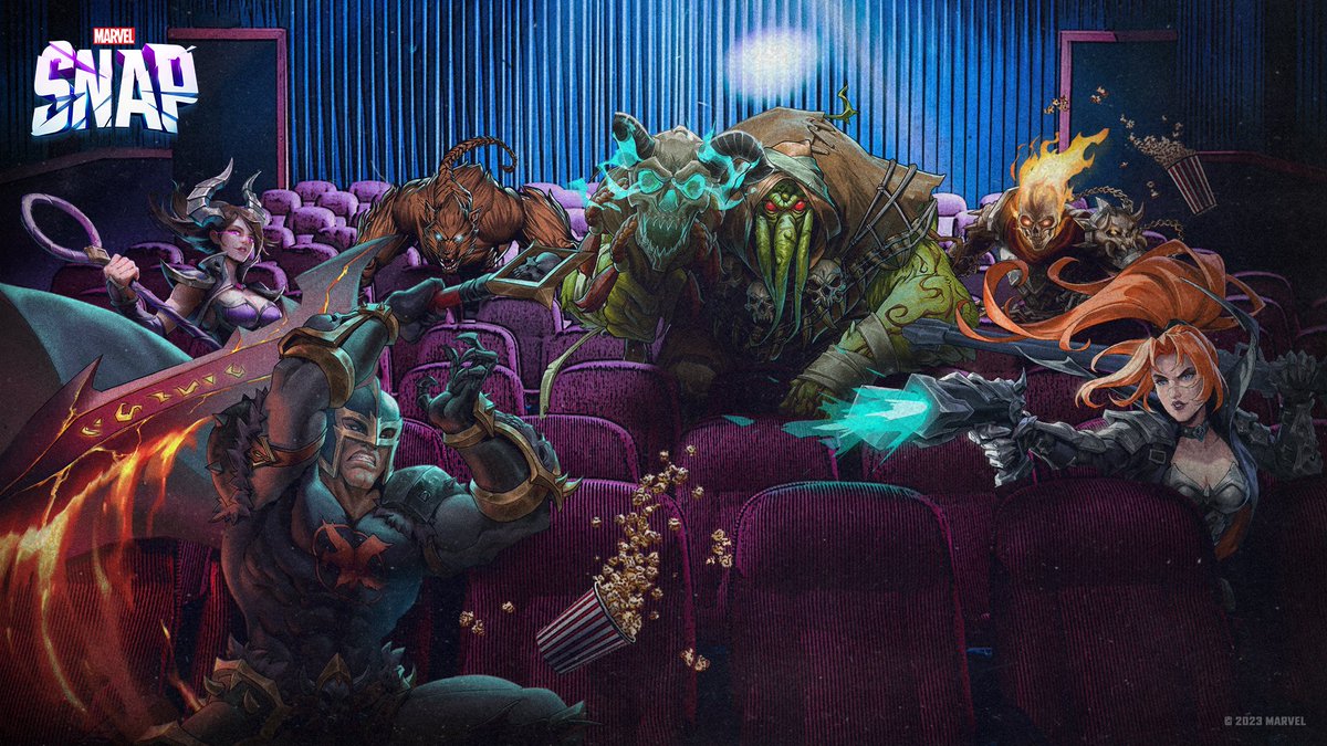 MARVELSNAP_ES's tweet image. Cuando el espeluznante equipo llega al estreno de medianoche...