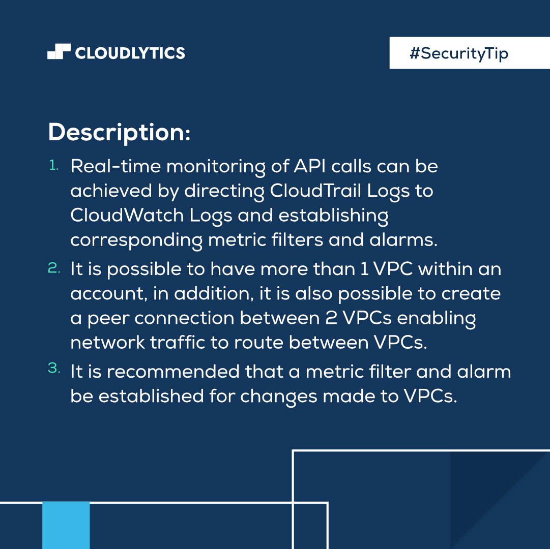 Cloudlytics's tweet image. Protecting Your Digital Frontier: Don&apos;t Forget VPC Security! 🛡️ Make sure your Amazon Web Services (AWS) VPC has a watchful eye with log metric filters and alarms. Learn how to keep your data safe.

#SecurityTip #VPCSecurity #Cloudlytics #CloudSecurity