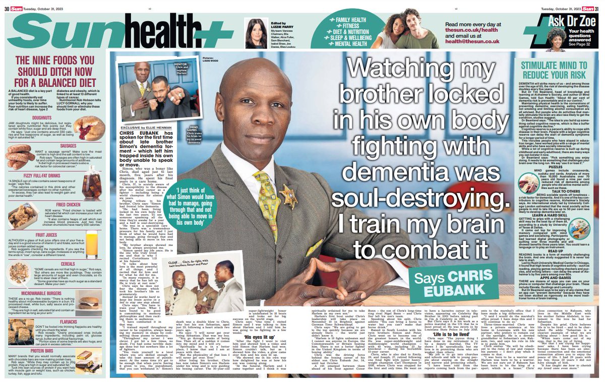 Today's Sun Health, <a href="/ChrisEubank/">Christopher Eubank</a> tells <a href="/ellie_henman/">Ellie Henman</a> how he dealt with his brother's dementia - and what he does to train his brain!