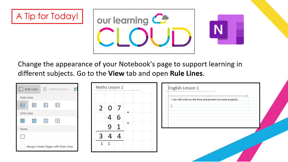 A Tip for Today!
You can change the appearance of OneNote pages to have ruled lines or grid lines in just a few clicks!