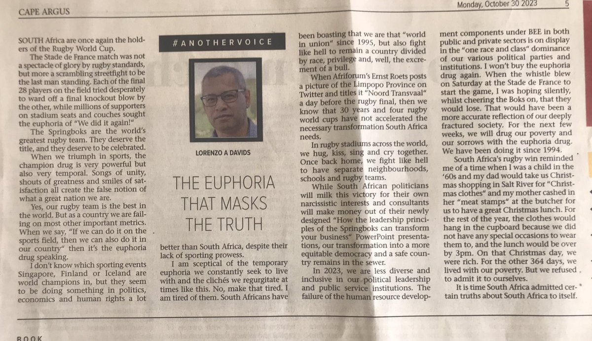 A bit of a different take on the Rugby World Cup win - for those who have the stomach to bear it.