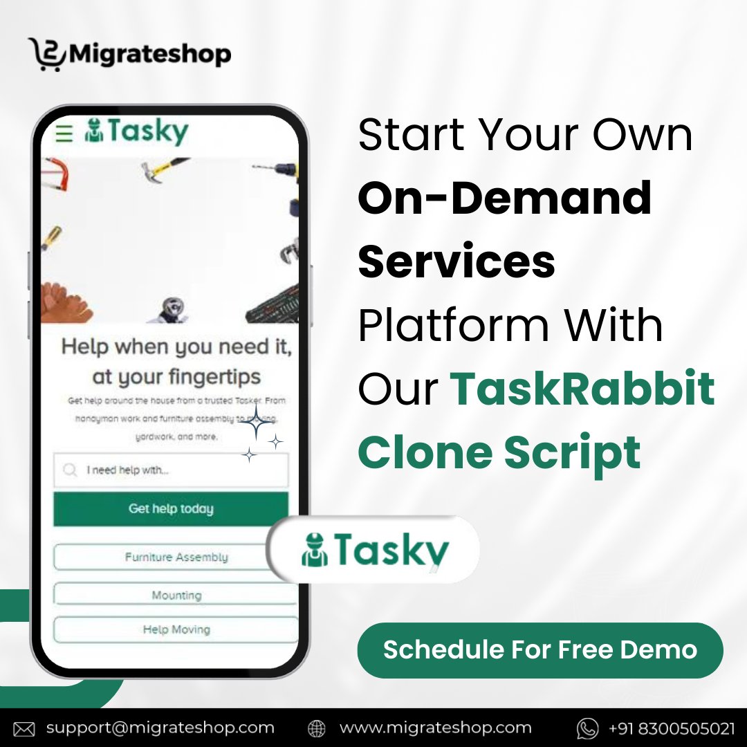 migrateshop's tweet image. Tired of to-do lists piling up? We've got the perfect solution for you! Introducing our #TaskRabbitclonescript - your one-stop for all your tasks! 💼🌟
Visit: migrateshop.com/taskrabbit-clo… 💻
#taskrabbitclone #OnDemand #Services #marketplace #business #migrateshop #P2P #tasky