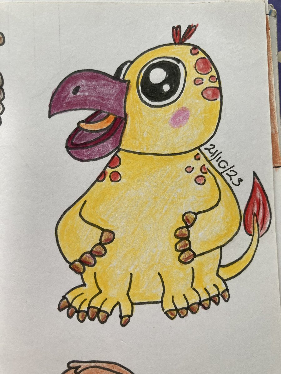 A parrot monster thing in warm colours for a #ScrawlrSketch prompt: warm colours. 

#ColouringPencil #Prompt #Monsters @scrawlrbox