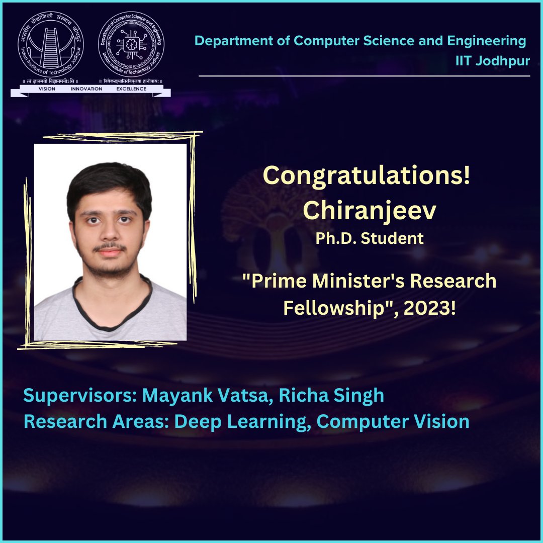 CSEIITJ1's tweet image. Student accolades!!

#cseiitjodhpur #iitjodhpur #StudentSuccess #HappyDays