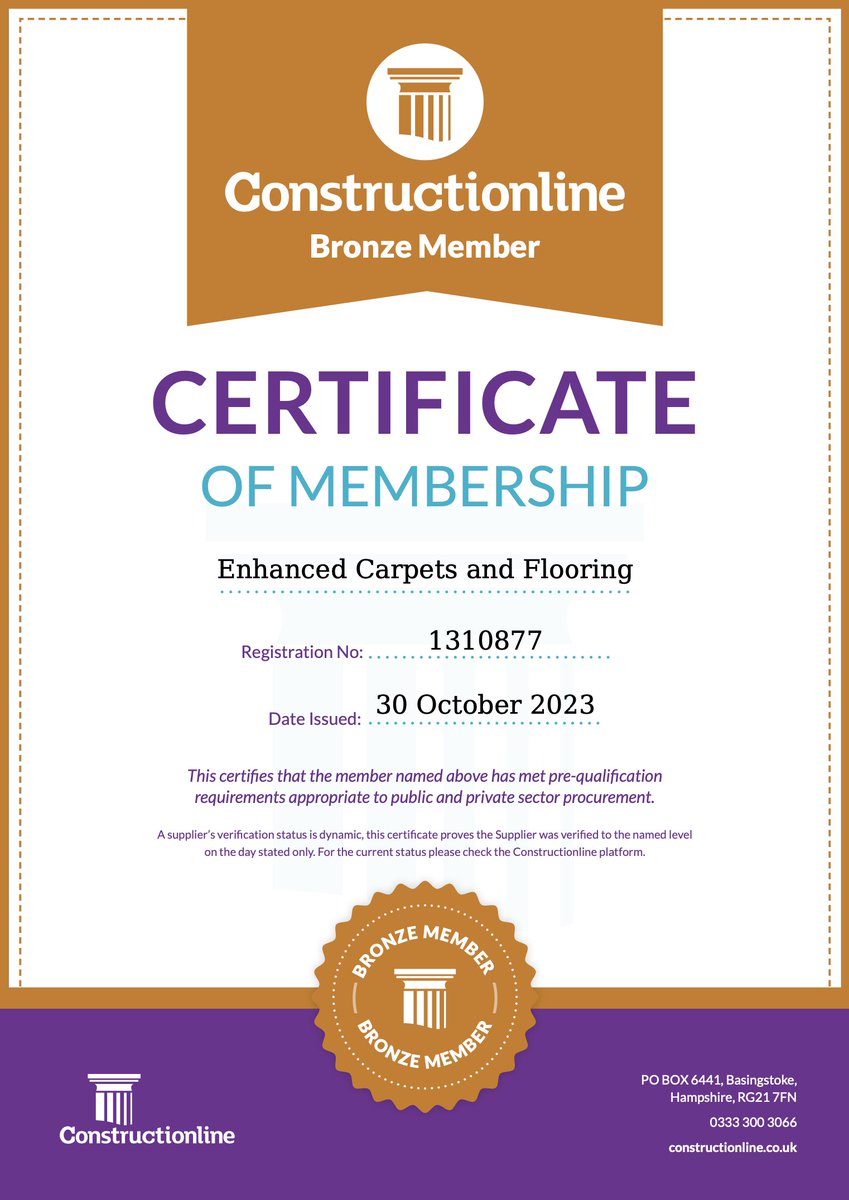enhancedfloors's tweet photo. Exciting news! We have just achieved Constructionline bronze level certification. 🌟🎉 

#Certification #Constructionline #EnhancedCarpets https://t.co/hgc9GORcmI