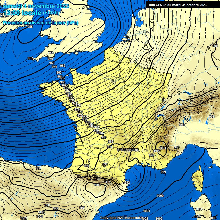 ⚠ Trois situations de #tempête à prévoir d'ici ce week-end en #France. 
➡ Tempête #Ciaran entre mercredi soir et jeudi près de la #Manche (Loc. 150 km/h).
➡ Dépression secondaire au cours de la nuit de jeudi à vendredi dans le Sud-Ouest (Loc. 120 km/h).
➡ Tempête automnale