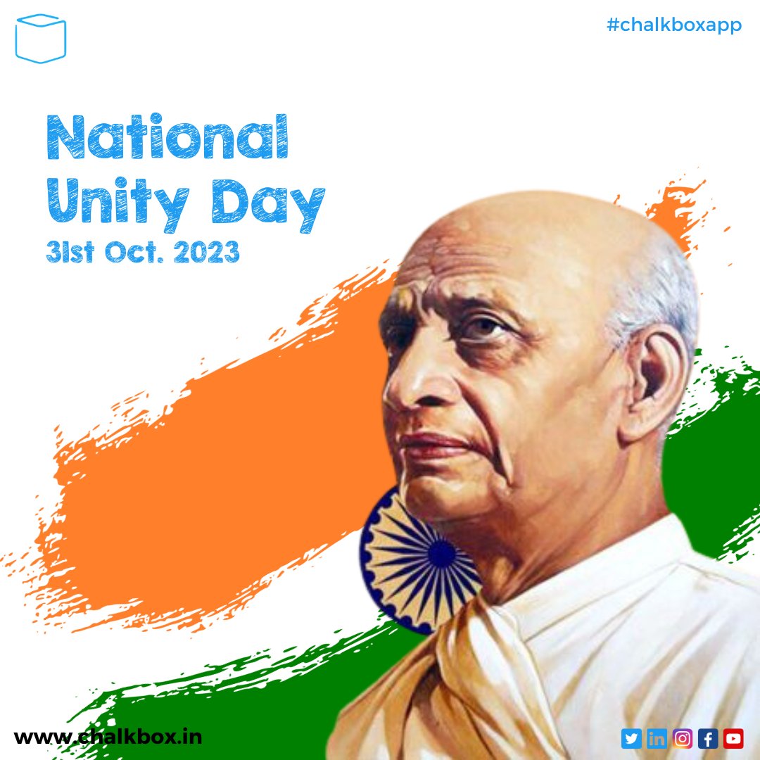 chalkboxapp's tweet photo. On Sardar Vallabhbhai Patel's birth anniversary, we celebrate National Unity Day! 
ChalkBox is proud to contribute to the unity of schools, bringing students, teachers, Parents, and administrators together for a brighter future. 
#nationalunityday 
#chalkboxapp
#teamchalkbox https://t.co/SUPj4ALPy7