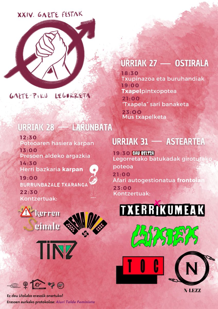 GAUR! HOY!

📍 Legorreta (gazte festak)
🧑🏼‍🎤 + TOC + Txerrikumeak
⏰ 23:00
🎟️ Doan/Gratis

Bira amaiera/Fin de gira