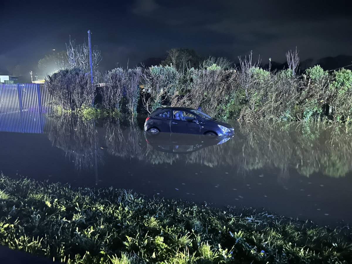 Not a river but the A40 in Carmarthen last night after an absolute deluge of rain. Crews from all over <a href="/mawwfire/">Tân CGC / MAWW Fire</a> Western Division attended numerous calls and as always worked brilliantly 🚒