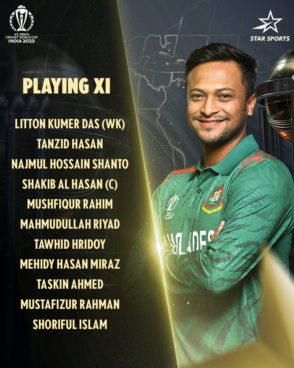 StarSportsIndia's tweet photo. Here's the playing XI for this Subcontinental clash!
Can #Pakistan win & keep the slimmest chances alive to get into the semifinals of #CWC23?
Tune-in to #PAKvBAN in the #WorldCupOnStar
Today, 12.30 PM onwards | Star Sports Network
#GreatestGlory #Cricket https://t.co/G3aIRAUUZ7