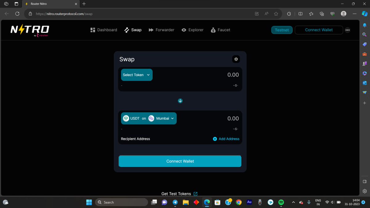 heyabhishek_'s tweet photo. Kudos to the #RouterTeam for the top-notch Nitro testnet experience. Say goodbye to hassles, lower security, and higher fees.
Experience now :
https://t.co/ceWgzJQzYr
Happy swapping! https://t.co/7397XkbOpr