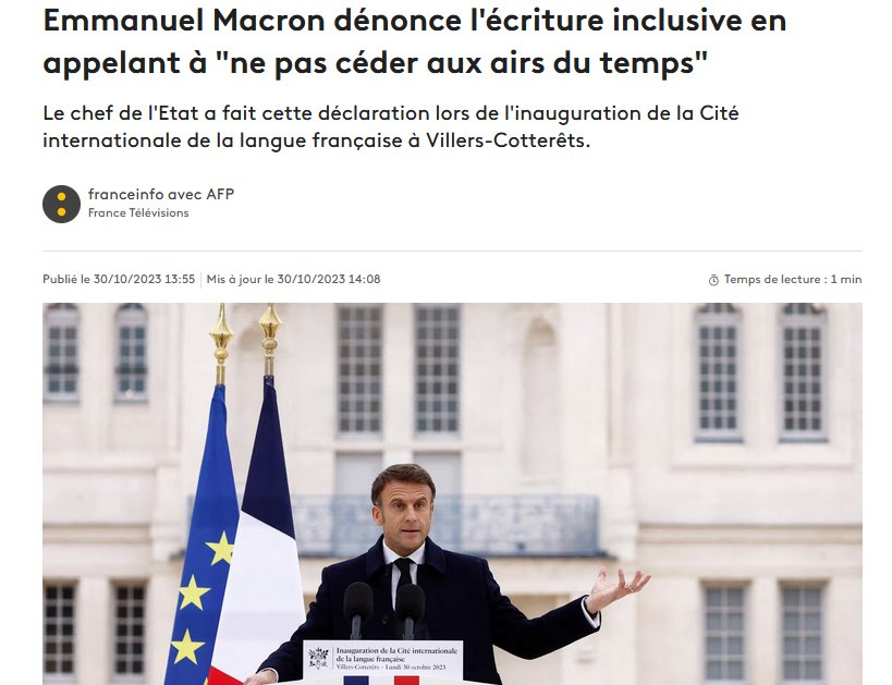 Alors déjà pour un parti qui s'appelle ""En Marche"" je trouve cocasse de ne pas vouloir vivre avec son époque. Mais sinon c'est pas avec un Mojo Dojo Casa House du conservatisme de la langue française que t'empêchera l'usage de faire loi in fine. Sacré Hubert.