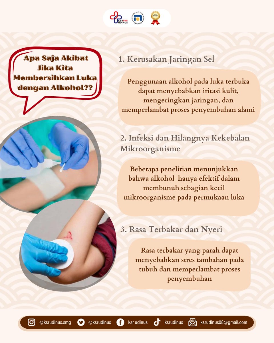 KSRUdinus's tweet photo. Siamo

KSR EDU kali ini membahas tentang penggunaan alkohol pada luka. Alkohol adalah salah satu bahan untuk antiseptic, disinfektan, dan hand sanitizer. Alkohol akan melakukan denaturasi dengan memecah protein pada kuman.  Apakah aman menggunakan alkohol pada luka? Yukk simak!!! https://t.co/yfOT2tK7TX