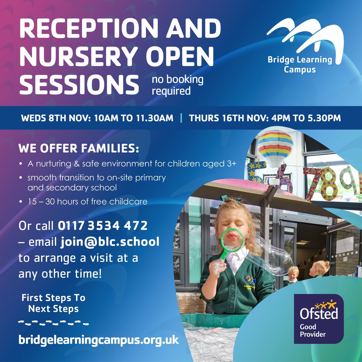 If you are looking for a Reception place for September 2024, we are holding open sessions, please see below for more information. #bridgelearningcampus #bs13 #Reception24